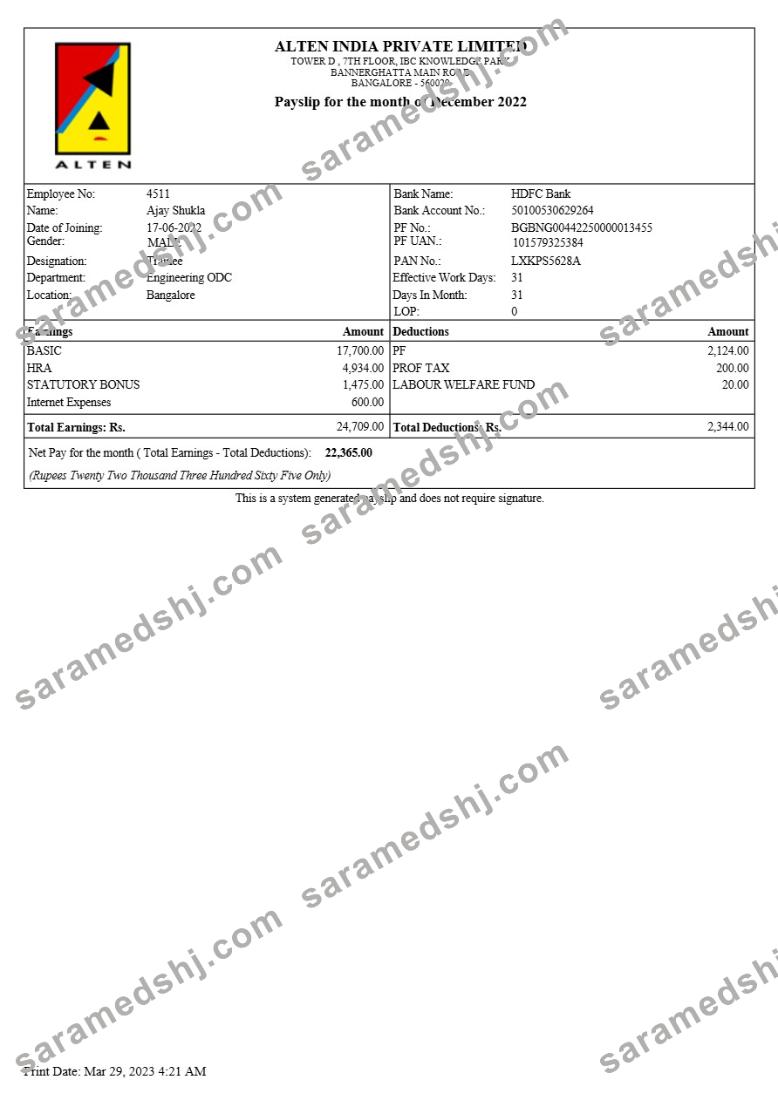 Alten India payslip template in Word and PDF formats.pdf, 3